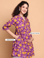 Purple Floral Cotton Maternity Tunic