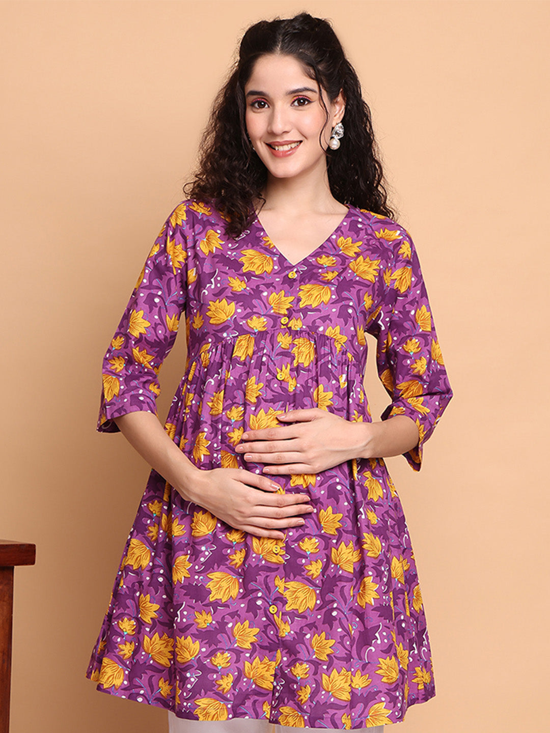 Purple Floral Cotton Maternity Tunic