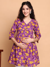 Purple Floral Cotton Maternity Tunic