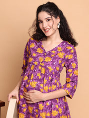 Purple Floral Cotton Maternity Tunic