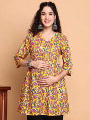 Yellow Floral Cotton Maternity Tunic