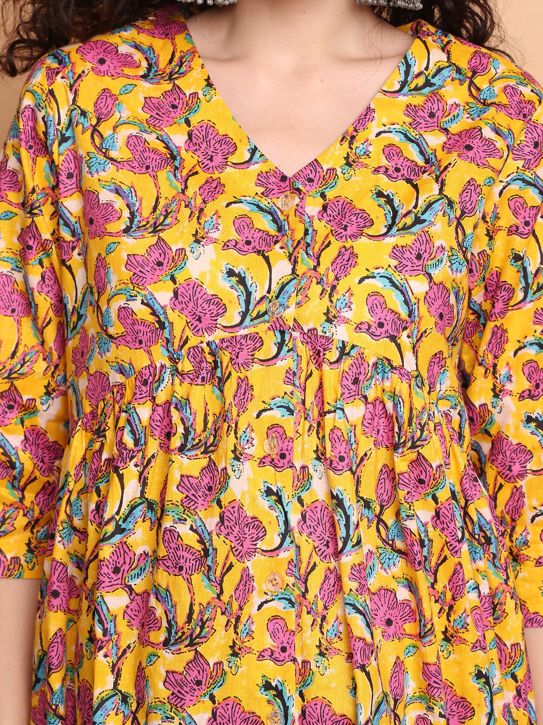 Yellow Floral Cotton Maternity Tunic