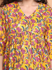 Yellow Floral Cotton Maternity Tunic