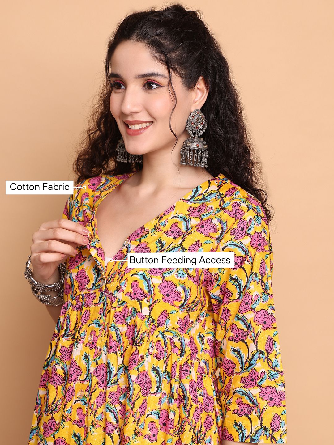 Yellow Floral Cotton Maternity Tunic