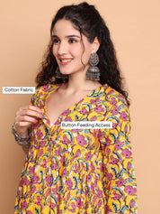 Yellow Floral Cotton Maternity Tunic