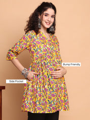 Yellow Floral Cotton Maternity Tunic