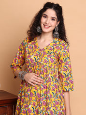 Yellow Floral Cotton Maternity Tunic