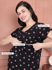 Secret Wish Black Printed Hosiery Maternity Nursing Top