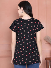 Secret Wish Black Printed Hosiery Maternity Nursing Top
