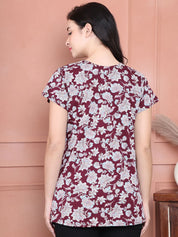 Secret Wish Maroon Floral Hosiery Maternity Nursing Top