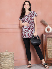 Secret Wish Maroon Floral Hosiery Maternity Nursing Top