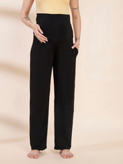 Black Soild Hosiery Maternity Track Pants