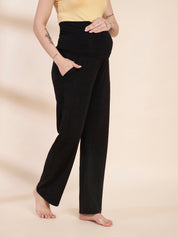 Black Soild Hosiery Maternity Track Pants