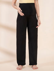Black Soild Hosiery Maternity Track Pants