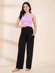 Black Soild Hosiery Maternity Track Pants