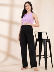 Black Soild Hosiery Maternity Track Pants