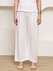 Secret Wish White Solid Poplin Maternity Trouser