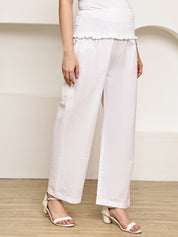 Secret Wish White Solid Poplin Maternity Trouser
