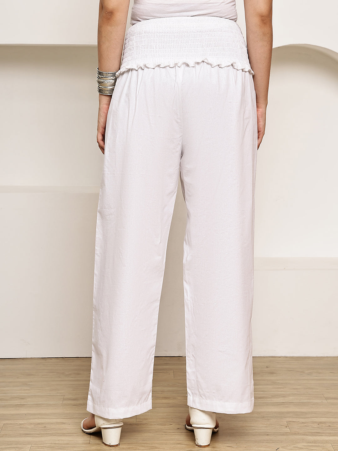 Secret Wish White Solid Poplin Maternity Trouser