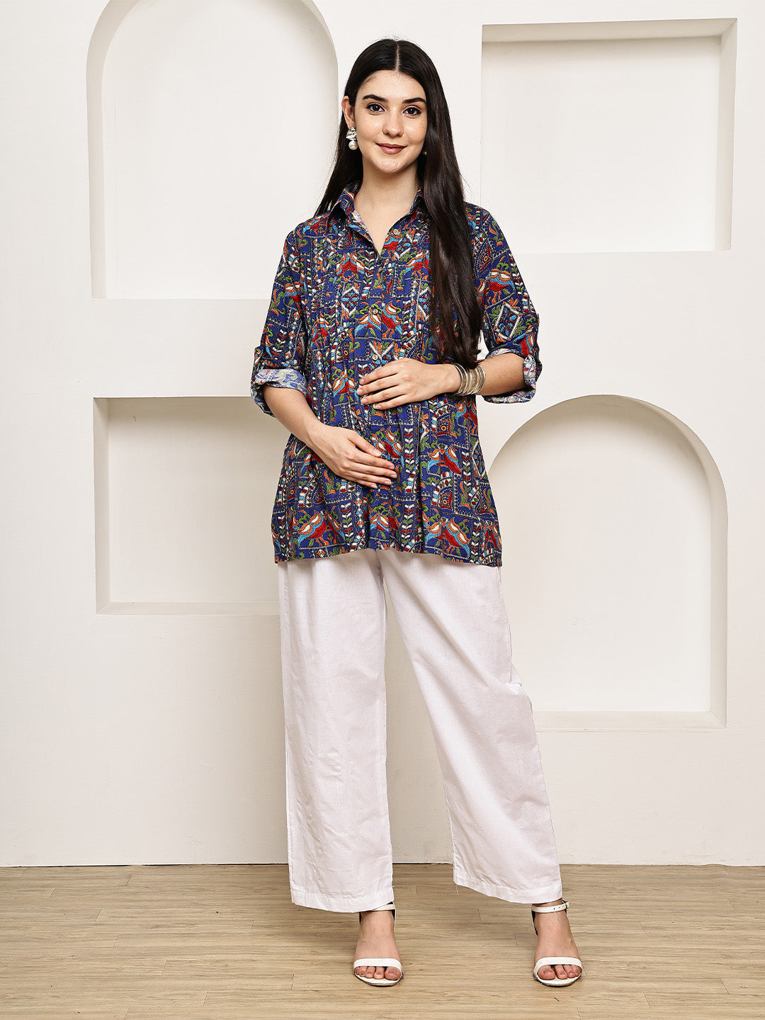 Secret Wish White Solid Poplin Maternity Trouser