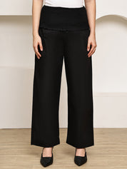 Secret Wish Black Solid Poplin Maternity Trouser
