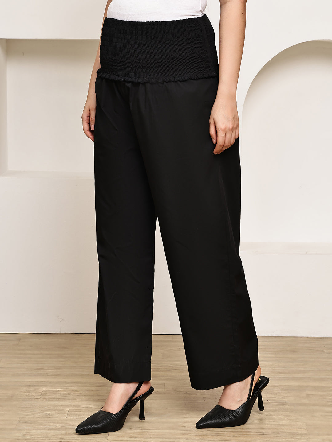 Secret Wish Black Solid Poplin Maternity Trouser