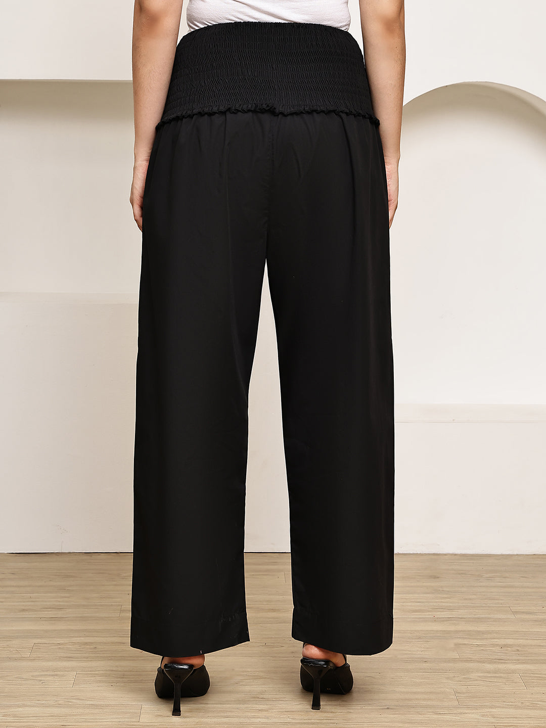 Secret Wish Black Solid Poplin Maternity Trouser