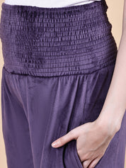 Purple Solid Velvet Winter Maternity Trouser