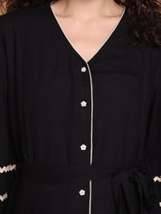 Black Solid Rayon Maternity Dress