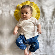 WHITEWATER KIDS UNISEX ORGANIC WHITE ANGRAKHA TOP+ZOO PRINT INDIGO PANTS