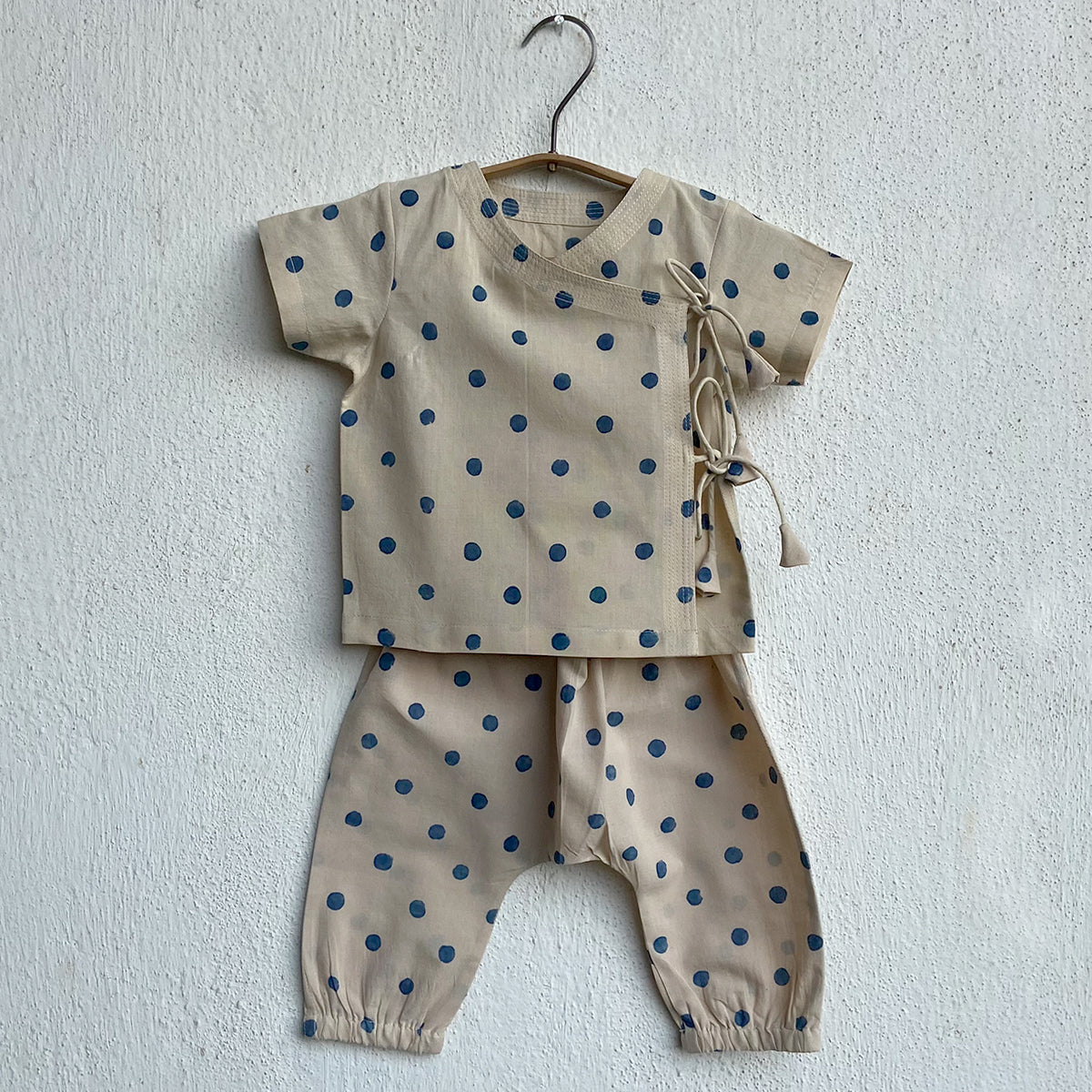 WHITEWATER KIDS UNISEX ORGANIC INDIGO POLKA ANGRAKHA WITH MATCHING PANTS
