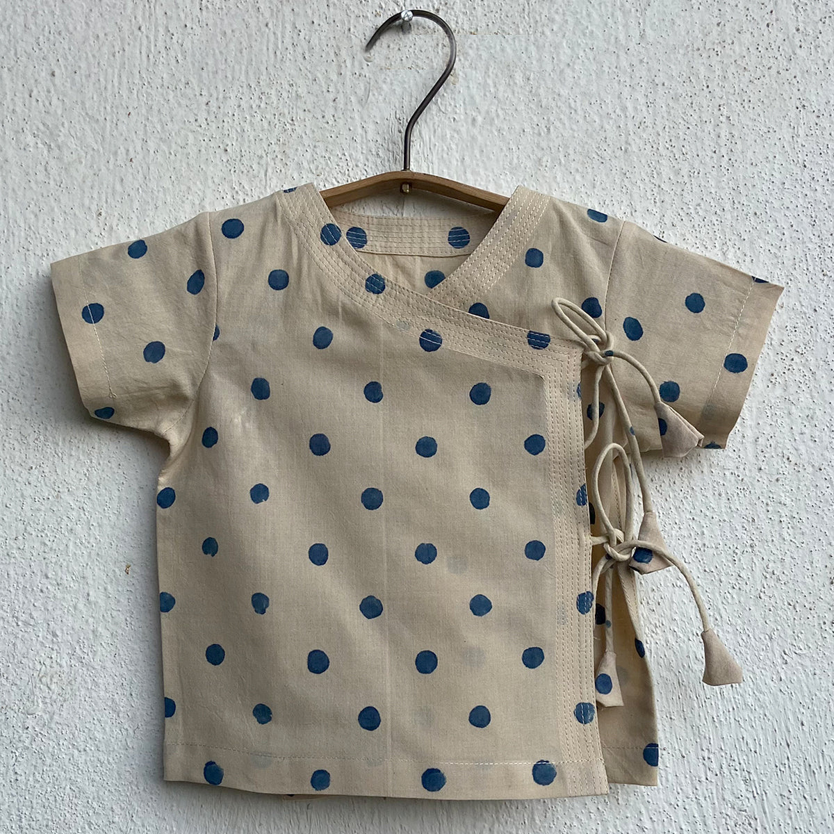 WHITEWATER KIDS UNISEX ORGANIC INDIGO POLKA ANGRAKHA WITH MATCHING PANTS