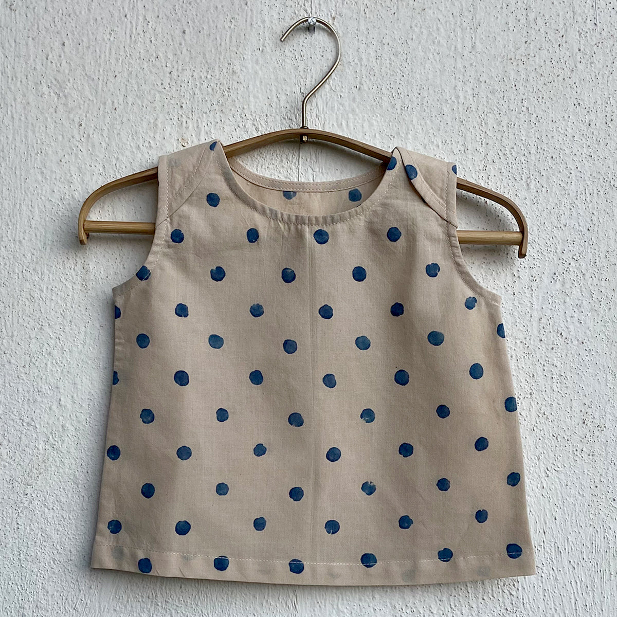 WHITEWATER KIDS UNISEX ORGANIC INDIGO POLKA JHABLA WITH MATCHING PANTS