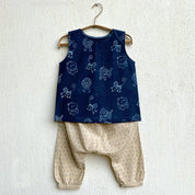 WHITEWATER KIDS UNISEX ORGANIC INDIGO ZOO JHABLA BAG - ZOO + RAIDANA JHABLA WITH RAI DANA  PANTS
