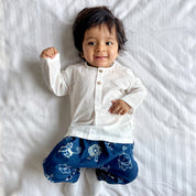 WHITEWATER KIDS UNISEX ORGANIC INDIGO ZOO BAG - ZOO AND WHITE KURTA + ZOO PANTS