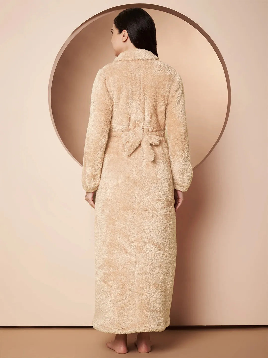 Beige Blanket Fur Maternity Winter Nighty