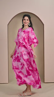 Pink Tye & Dye Print Rayon Kaftan