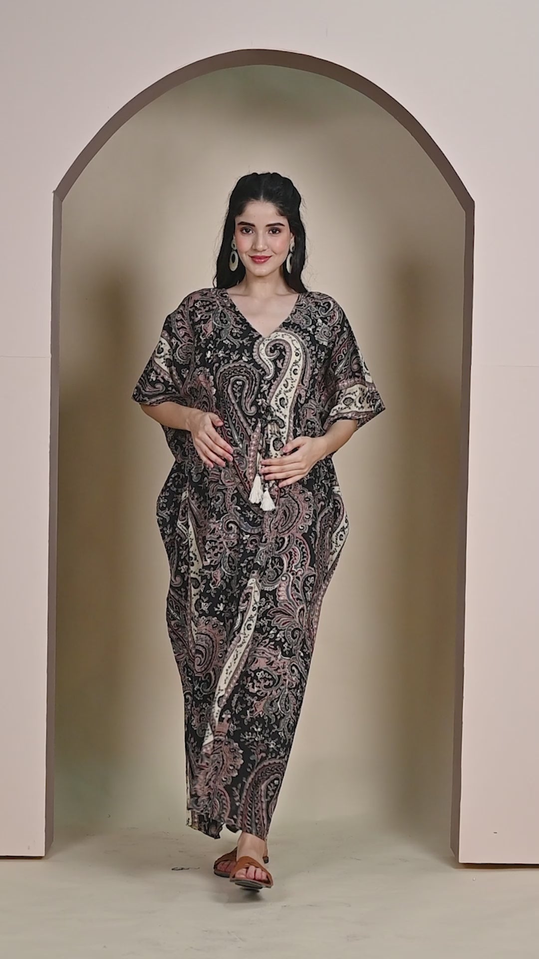 Secret Wish Black Floral Cotton Maternity Kaftan Full Length