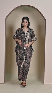 Secret Wish Black Floral Cotton Maternity Kaftan Full Length
