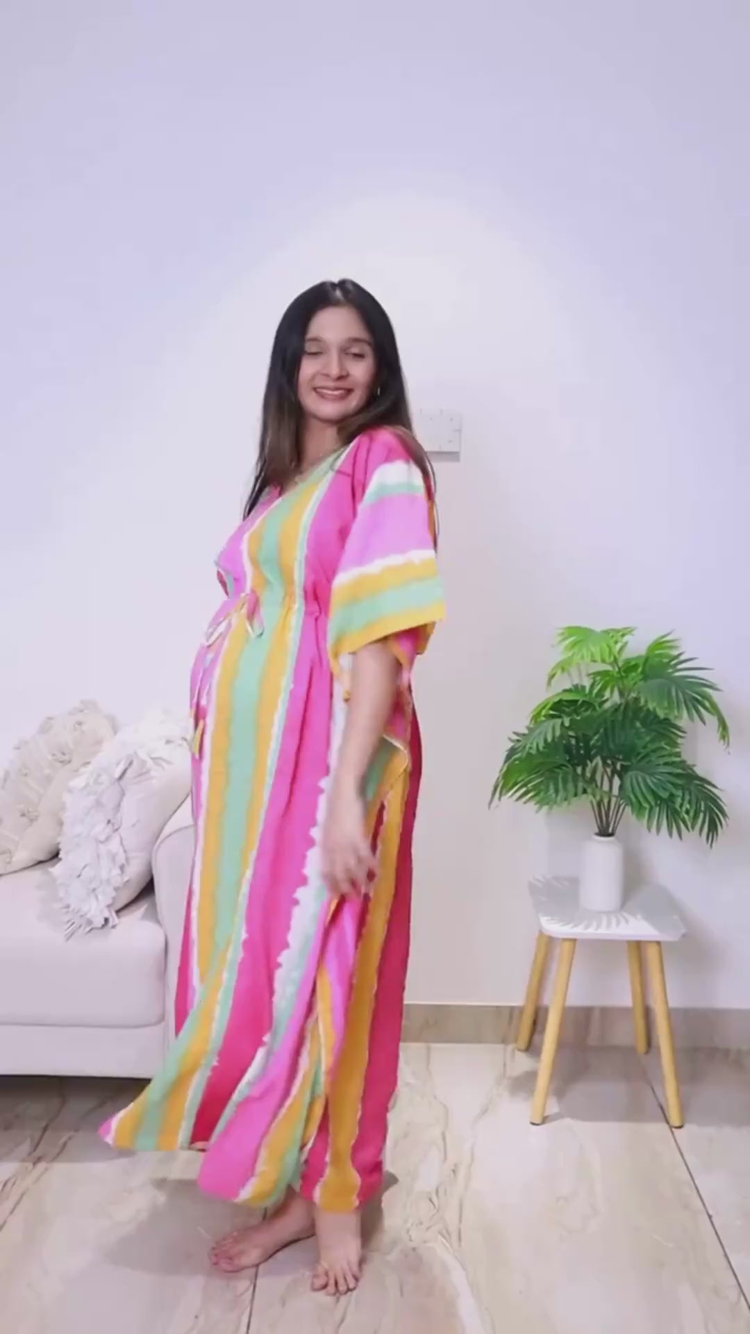 Multi-Coloured Striped Rayon Maternity Kaftan
