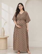 Brown Polka Dots Rayon Maternity Kaftan