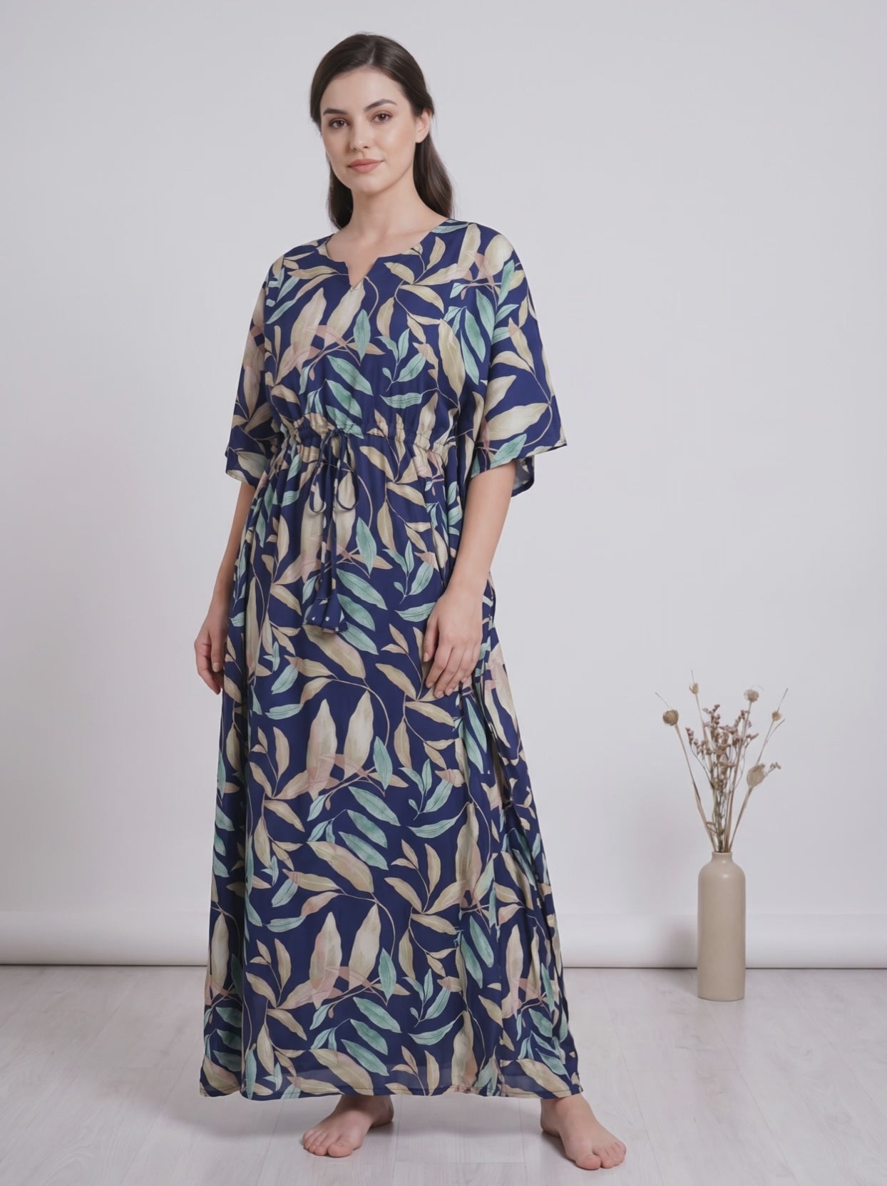 Blue Leaf Rayon Kaftan