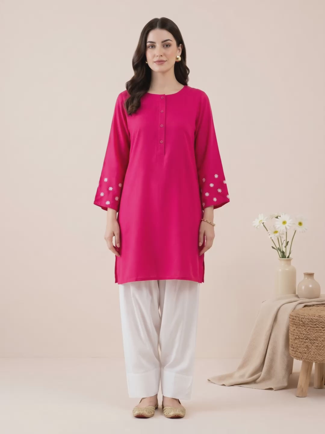 Pink Solid Rayon Farshi Kurta Set