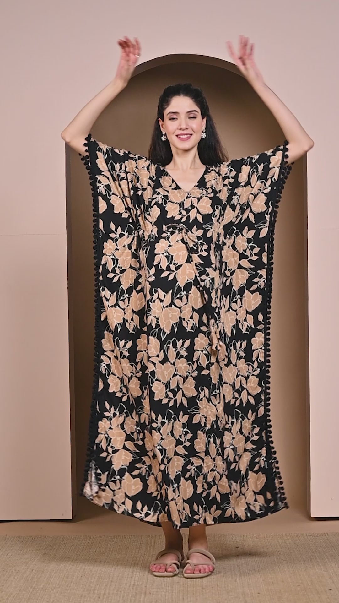 Black & Golden Floral Rayon Maternity Kaftan