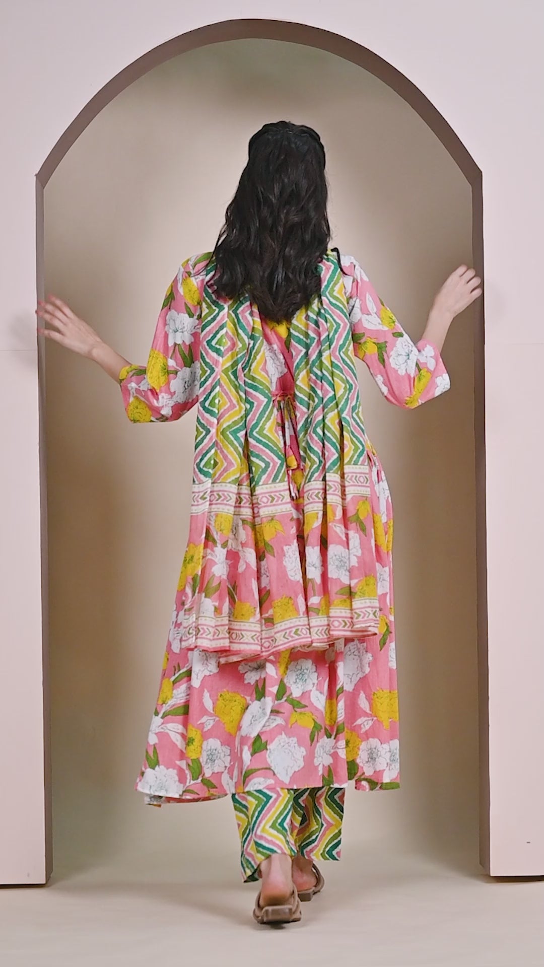 Pink Floral Cotton Maternity Suit Sets With Dupatta