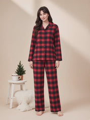 Red Checkered Flannel Flannel Night Suit