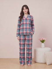 Multicolor  Checkered Flannel Flannel Night Suit