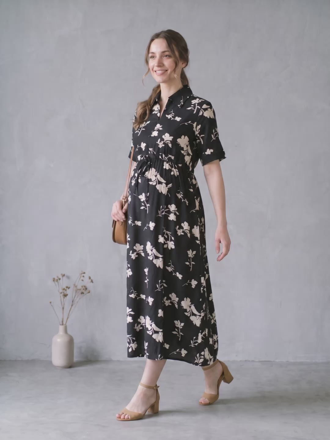 Amoha by Secret Wish Black Floral Rayon Maternity Dress