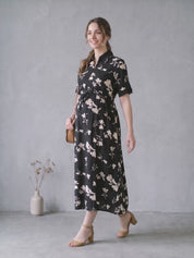 Amoha by Secret Wish Black Floral Rayon Maternity Dress