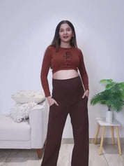 Brown Soild Hosiery Maternity Track Pants